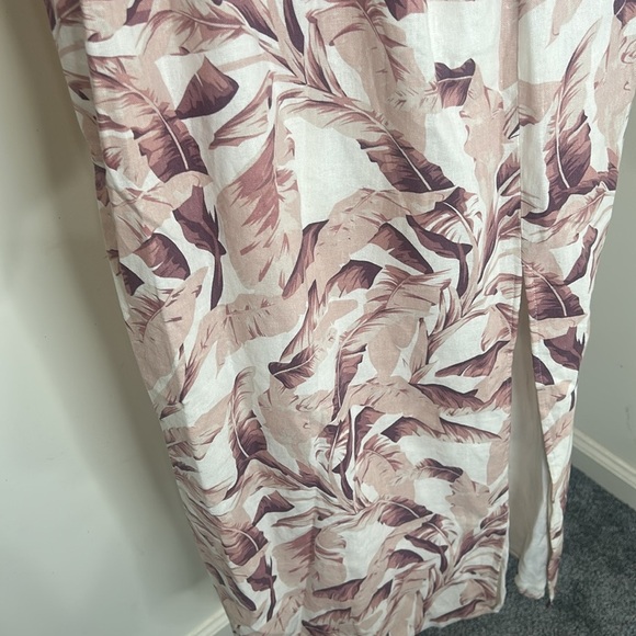 House of Harlow 1960 Linen Smocked Pink Palm Midi Dress Bishop Sleeve Medium - Picture 15 of 16